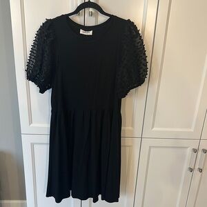 Mittoshop Black Embellished Puff Sleeve Midi Dress